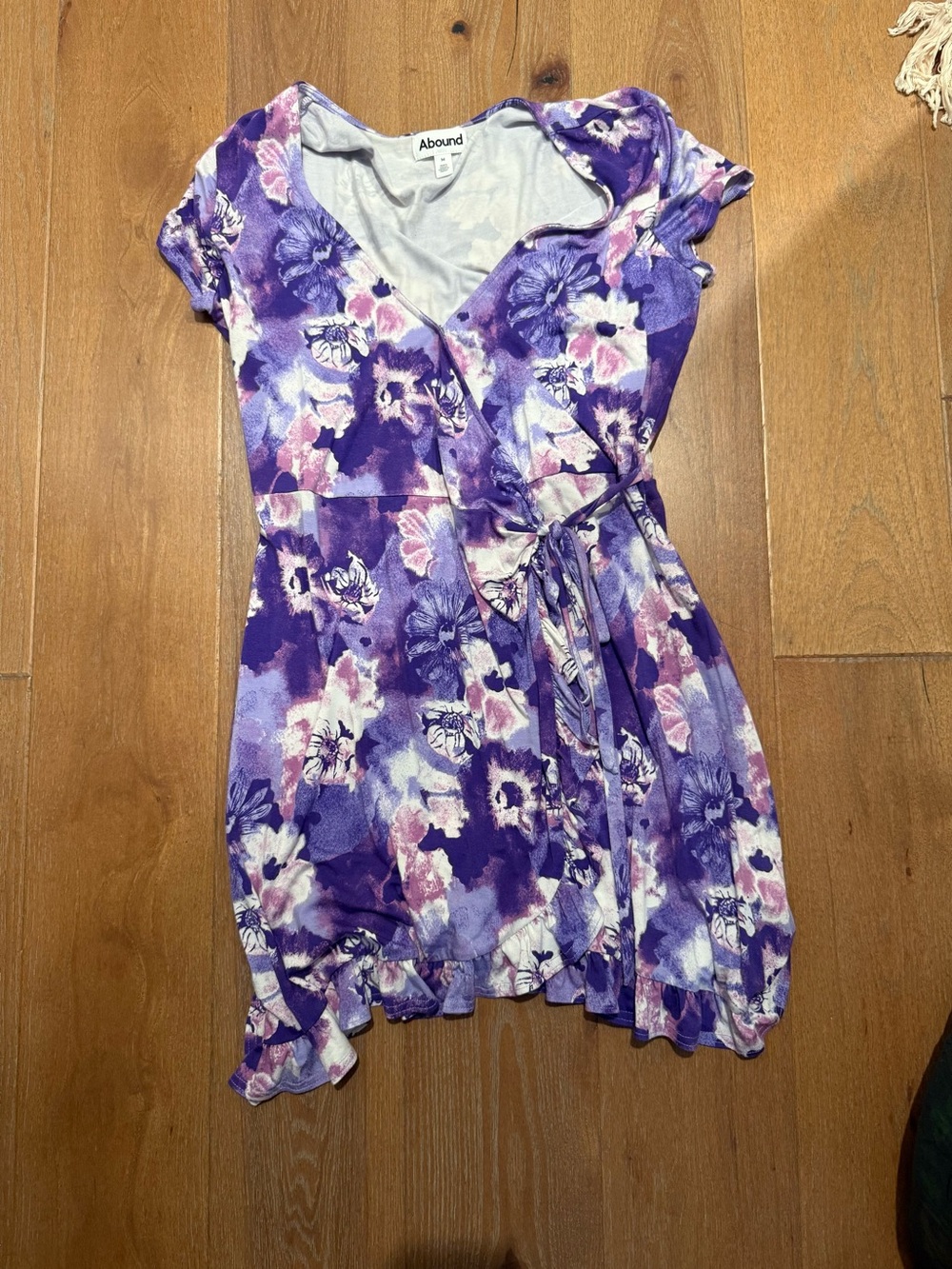 Abound purple floral print wrap mini dress (M)